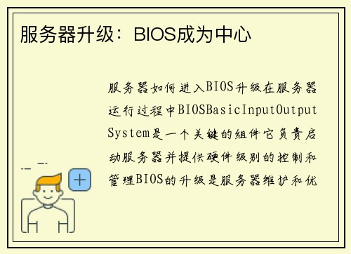 服务器升级：BIOS成为中心